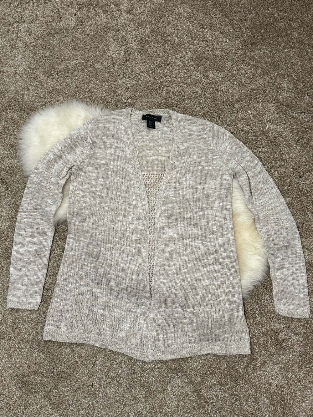 Tahari Light Beige Tan Open-Front Women’s Sweater Cardigan Size S